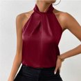 thumbnail image 4 of Youmylove Womens Fashion Tops Silk Satin Casual Sleeveless Mock Neck Tank Top Summer Curved Hem Lightweight Dressy Blouses Shirt Casual Shirts Blouses, 4 of 5