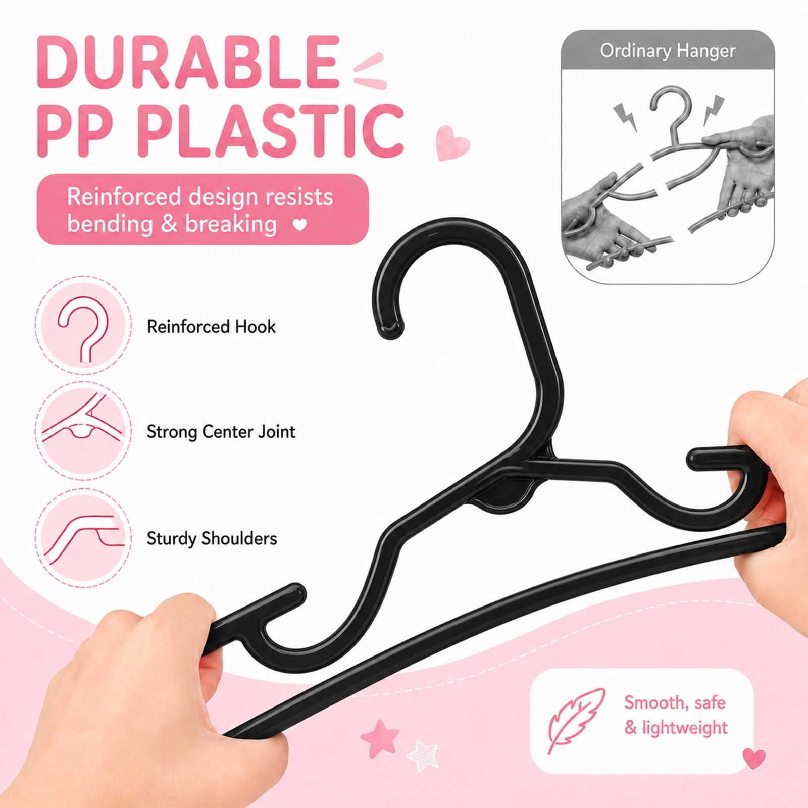 Cozymood  Baby Hangers 20 Pack, Kids Plastic Hangers for Nursery Closet, Space Saving Toddler Hangers for Infant & Child Clothes, Baby Clothes Hangers for Shirts, Pants, Coats, Black