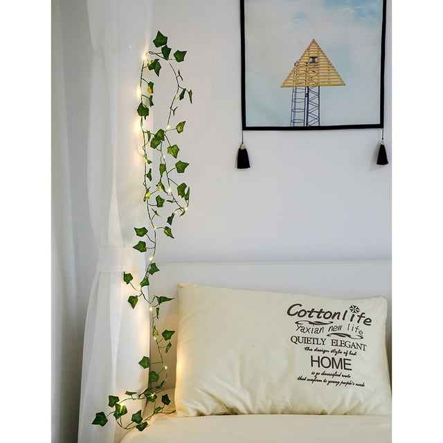 Cadena de luces LED con hojas verdes artificiales, funciona con pilas, para decoración del hogar y bodas
