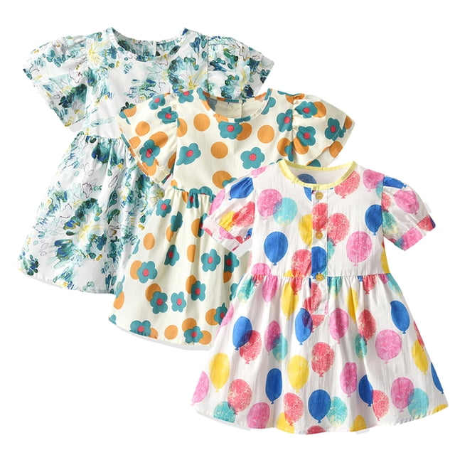 KYAIGUO Robes Florales Décontractées pour Bébés Filles 9M-5T Robe d'Été à Manches Courtes Robe de Princesse Robe de Plage pour Bébé