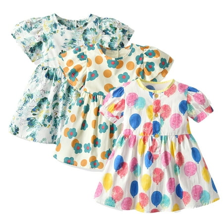 

WOLLED Baby Newborn Floral Cotton Dress for Girls Summer Short Sleeve Princess Dresses Toddler Beach Sundress Tutu Dress for 9M-5Y