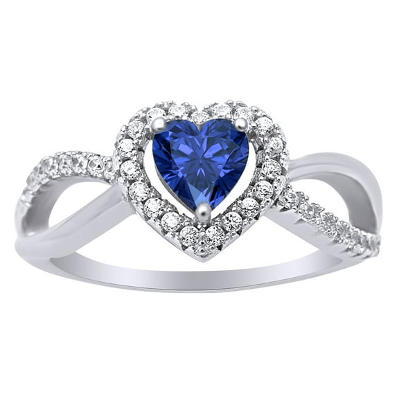 AFFY Simulated Blue Sapphire & Cubic Zirconia Infinity Heart Ring for Women 14K White Gold over Silver-4