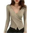 thumbnail image 2 of Women's Sweaters and Cardigans Solid V-Neck Long Sleeve Blouse Style, 2 of 5