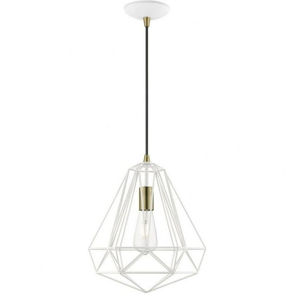 1 Light Pendant in Geometric Style-18 inches Tall and 12.25 inches Wide-Textured White/Antique Brass Finish Bailey Street Home 218-Bel-4828749