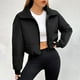 thumbnail image 1 of Chaqueta de béisbol de algodón con cuello levantado para mujer, informal, de manga larga, sin capucha, ajustada, a cuadros, cálida, resistente al viento y a la moda., 1 of 8
