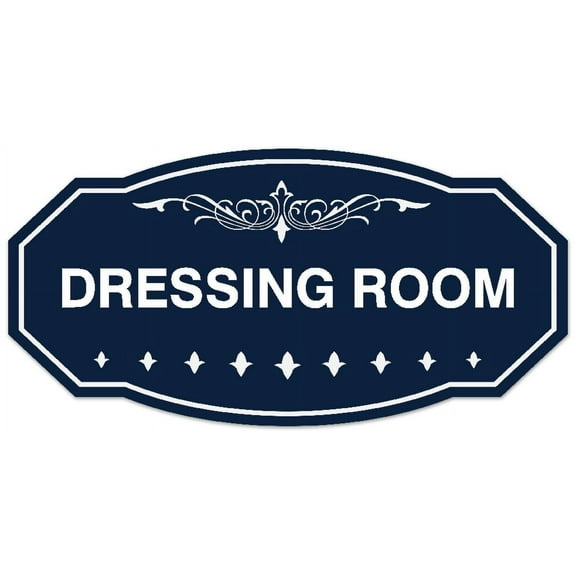 Signs ByLITA Victorian Dressing Room Sign - Laser-Engraved Lettering | Durable ABS Plastic | Vibrant Colors | Powerful Foam Tape (Navy Blue / White) - Large
