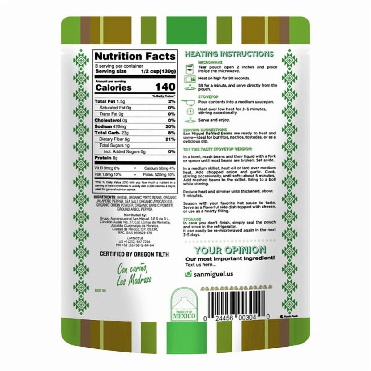San Miguel Organic Refried Pinto Beans with Jalapenos, 15 Ounce (Pack of 6)