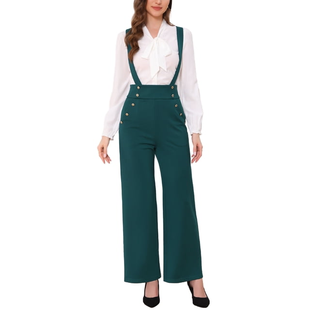 INSPIRAR CHIC Mono de Mujer con Tirantes Ajustables y Pierna Ancha, Mono con Tirantes, XL Verde
