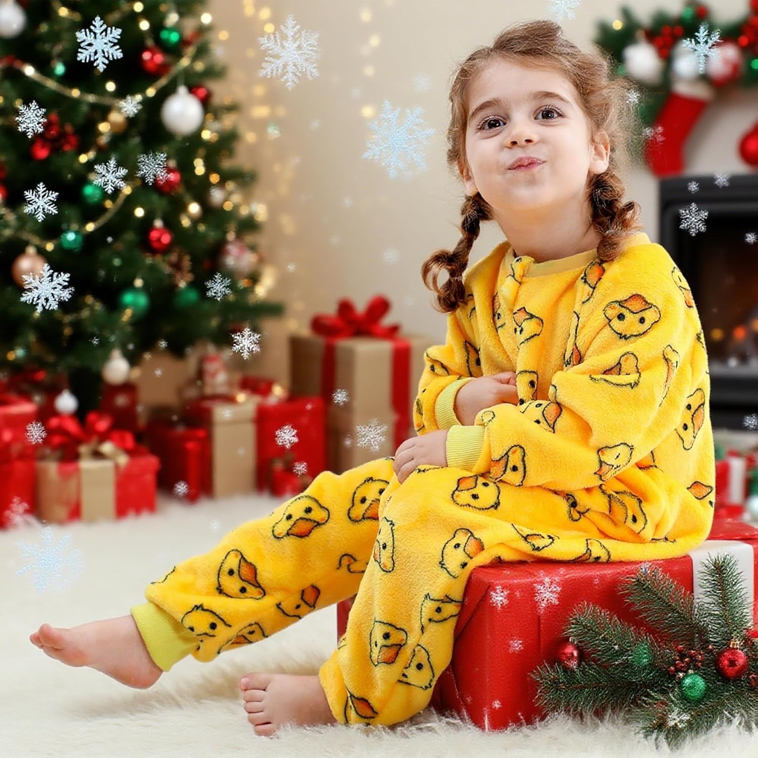 WIBACKER 6M-6Y Baby Warm Flannel Sleeping Bag, Infant Sleepsuit, Kids Toddler Boys Girls Long Sleeve Double Zipper Wearable Sleep Sack - Duck