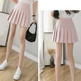thumbnail image 5 of Womens Students High Waist Solid Color Pleated A Line Short Skirt Tennis School Uniform Flared Skirts with Lining Shorts, 5 of 8
