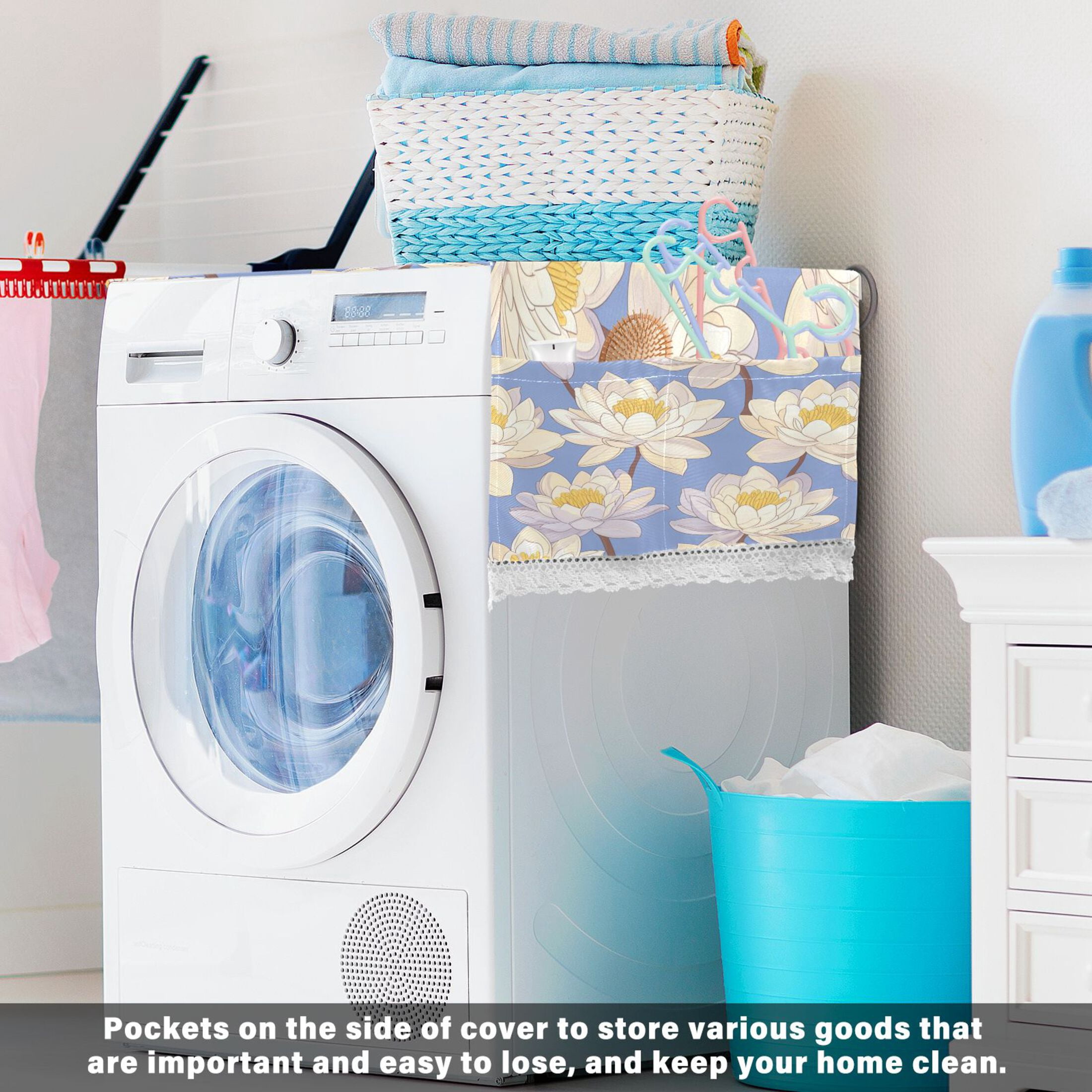WOBOGO A Seamless Pattern Of Water Lilies Washing Machine Cloth Dryer Refrigerator Top Cover Protective Non-Slip Mat For Kitchen Laundry