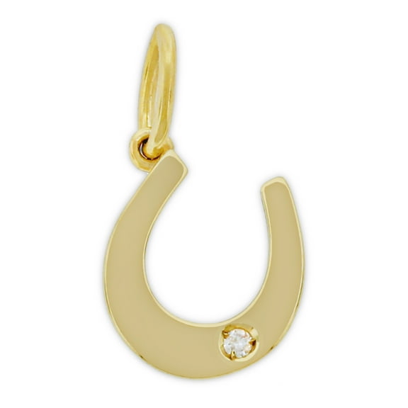 Charm America - Gold Horseshoe Charm - 14 Karat Solid Gold with 1 pt Diamond