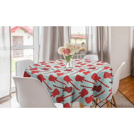 

Music Round Tablecloth Rock and Roll Pattern with Guitar with Polka Dots Circle Table Cloth Cover for Dining Room Kitchen Decoration 60 Turquoise Vermilion