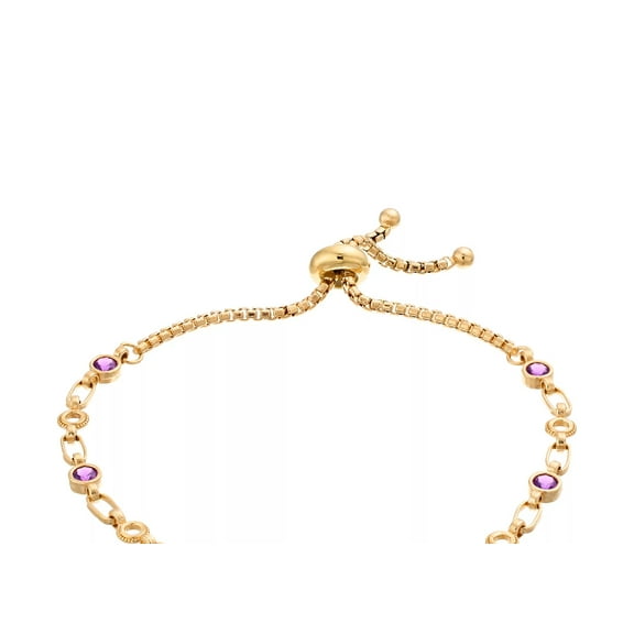 Kristen Kesho 18K Gold-Plated Sterling Silver Amethyst Purple Cubic Zirconia Bolo Circle Bracelet Adjustable Length