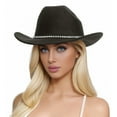 thumbnail image 1 of Women Glitter Silver Black Western Cowboy Hat - Rhinestone Fringe, Adjustable Fit, One Size, Polyester, Sparkly Party Accessory, 1 of 4