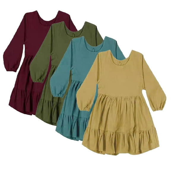 KYAIGUO Kids Toddler Girls Spring Fall Dress 2-6 Years Baby Long Sleeve Pullover Dress Casual Solid Color Cotton Dress Little Girls New Dress Princess Dress