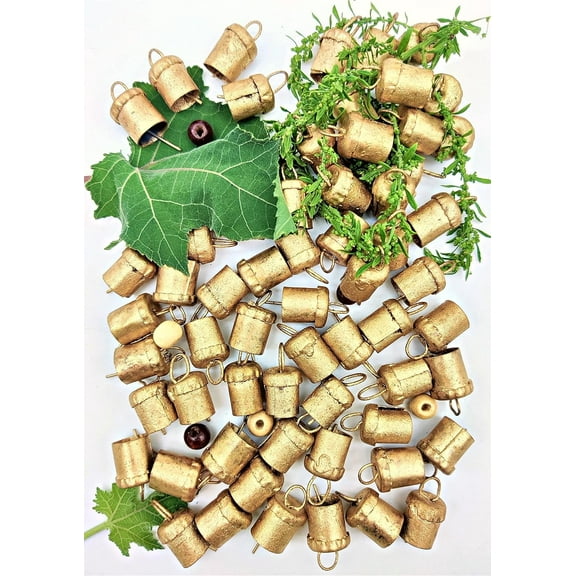 HIGHBIX Tiny Harmony Cow Bells 50 Pieces Vintage Handmade Rustic Lucky Christmas Hanging Mini Bells Pack