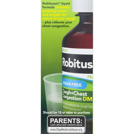 Robitussin Sugar-Free Cough + Chest Congestion DM Ages 12 & Over, 4.0 FL OZ