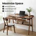 thumbnail image 2 of Solid Wood Writing Desk with 2 Drawers and Storage Shelf, Mid-Century Modern Home Office Desk for Small Spaces and Study, Walnut, 2 of 11
