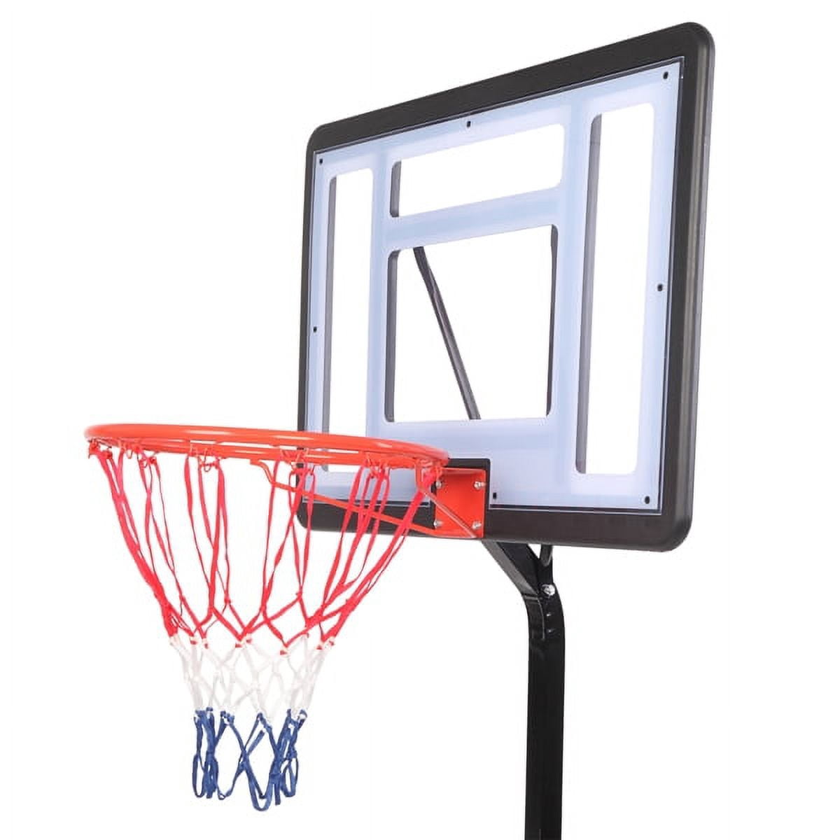 Portable mobile swimming pool PVC transparent backboard basketball stand (basket height adjustment 1.15m-1.35m), can accommodate up to 7 balls, solid base, good stability, easy to assemble