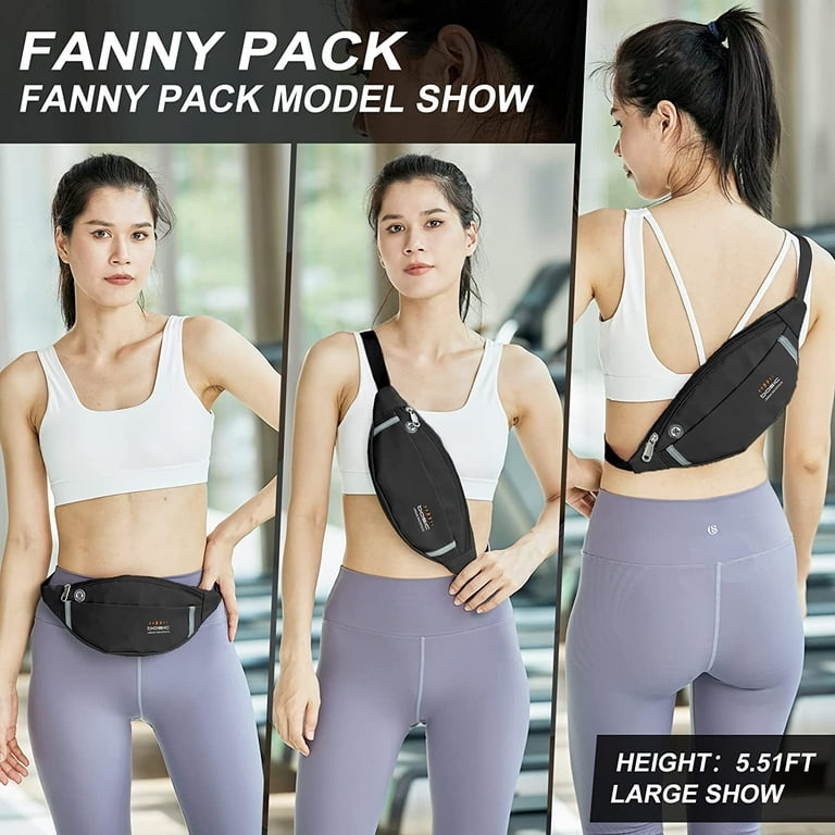 Black Large Fanny Pack for Men Women Plus Size Waist Waterproof