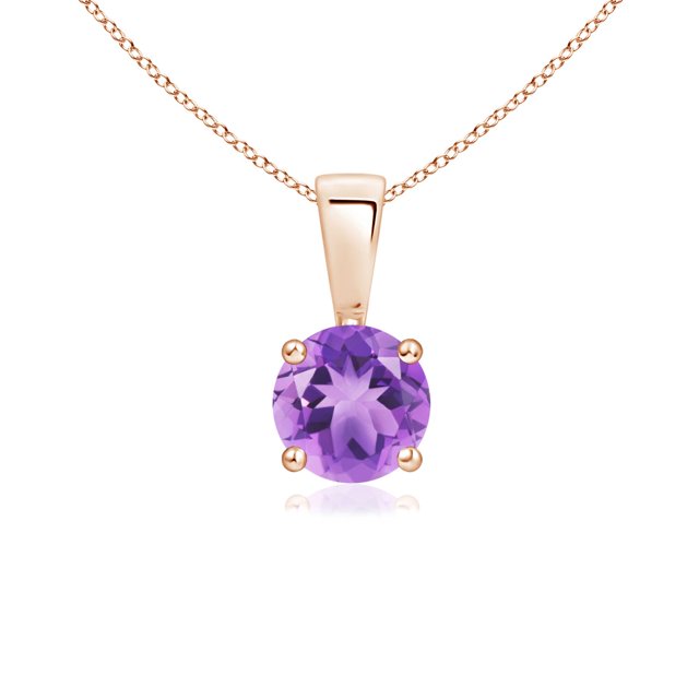 Angara Collier en Améthyste Naturelle - Pendentif Solitaire Rond en Or Rose 14K avec Broches pour Femmes