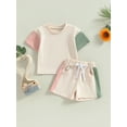 thumbnail image 2 of Cenuakty Infant Boy Summer Clothes Suits Contrast Color Short Sleeve Crew Neck T-Shirts and Elastic Waist Shorts 2Pcs Set, 2 of 9