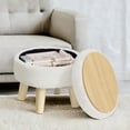 thumbnail image 2 of LEDREM Footstool Round Storage Ottoman with Teddy Fleece Seat, Footrest and Small Table for Living Room and Hallway, White, 2 of 8