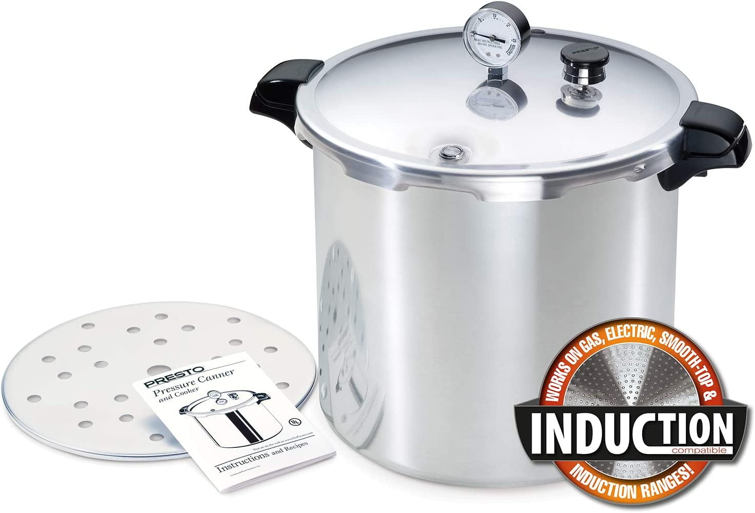 Presto 23-Quart Induction Compatible Pressure Canner, Silver, Aluminum