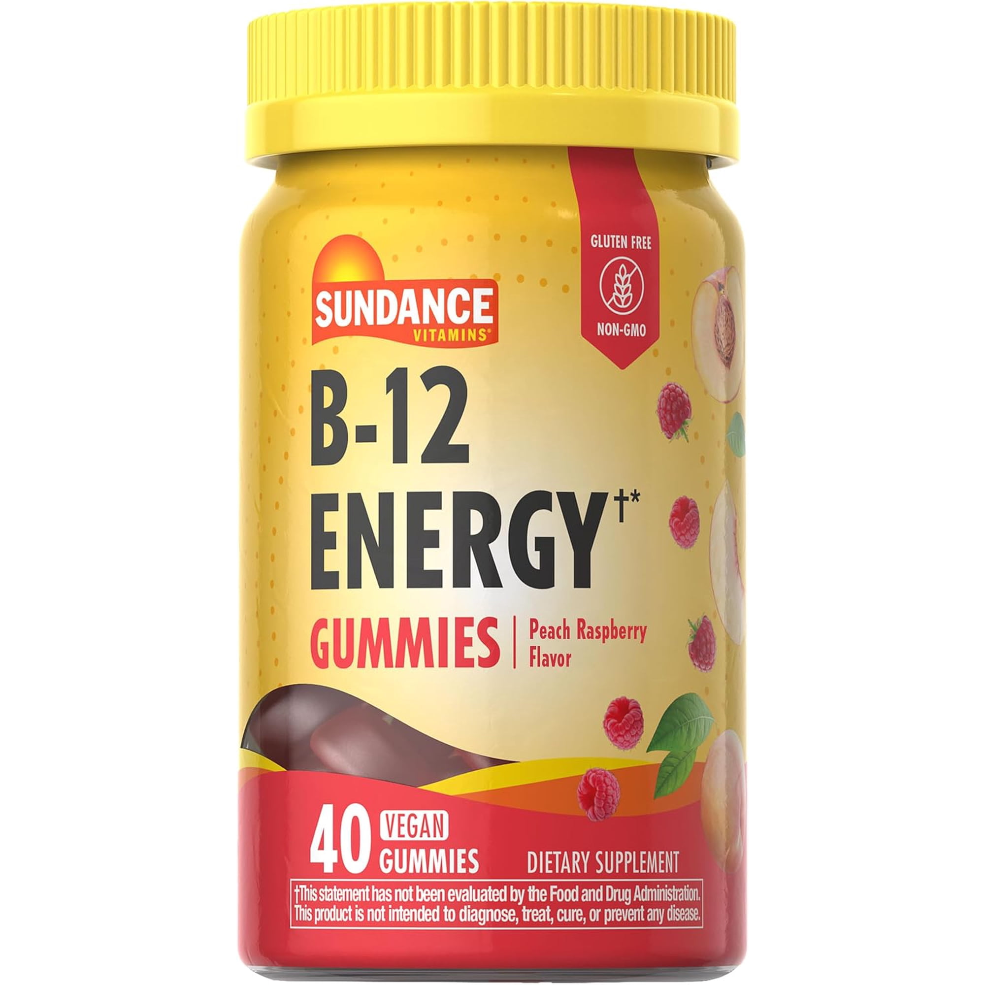 Vitamin B-12 Energy Gummies | 40 Count | Peach Raspberry Flavor | by Sundance