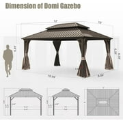 Domi Outdoor Living 10x12 Hardtop Aluminum Metal Gazebo Canopy,w/Galvanized Steel Double Roof,Curtain&Netting