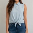 thumbnail image 6 of Womens Sleeveless Button Down Shirt Basic Solid Casual Tank Tops for Work Classic Collared Blouses Blue M, 6 of 7