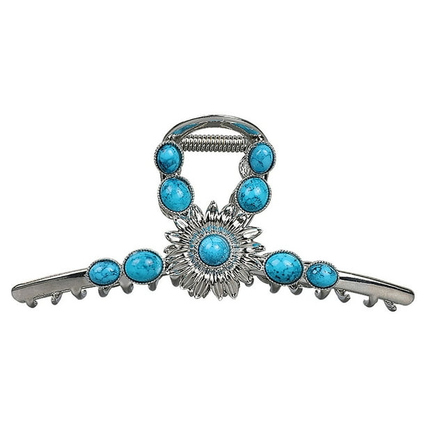 Horquilla extragrande de metal con piedra turquesa azul y sol, estilo western