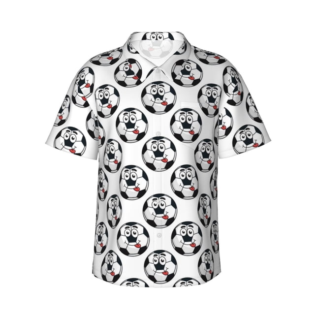 Fotbe Happy Football Camisa Hawaiana para Hombre Unisex – Camisa Casual de Verano con Botones de Manga Corta de Algodón y Lino,XX-Large