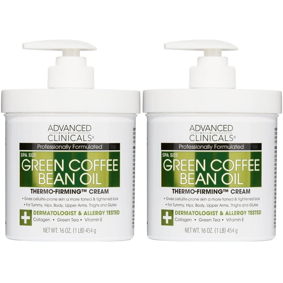 Advanced Clinicals Green Coffee Bean Oil Thermo-Firming Cream 16 Fl Oz. Set of Two