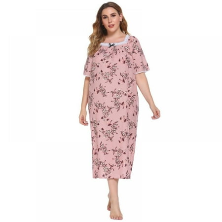 

Nightgowns For Women Plus Size Soft Lightweight Comfy Sleepwear Lounge-Wear Short Sleeves Mid-Calf Length Women S Pullover Nightdress