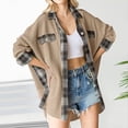thumbnail image 4 of kamemir Trench Coat Womens Waffle Knit Plaid Shacket Boyfriend Button Down Shirt Jacket Loose Long Sleeve Tops(Khaki,XXL), 4 of 6