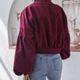 thumbnail image 4 of Abrigo Mangas Largas Linterna Recortada Color Sólido Botón Hasta Casual Pana Mujer Chaqueta Vino Rojo M, 4 of 6