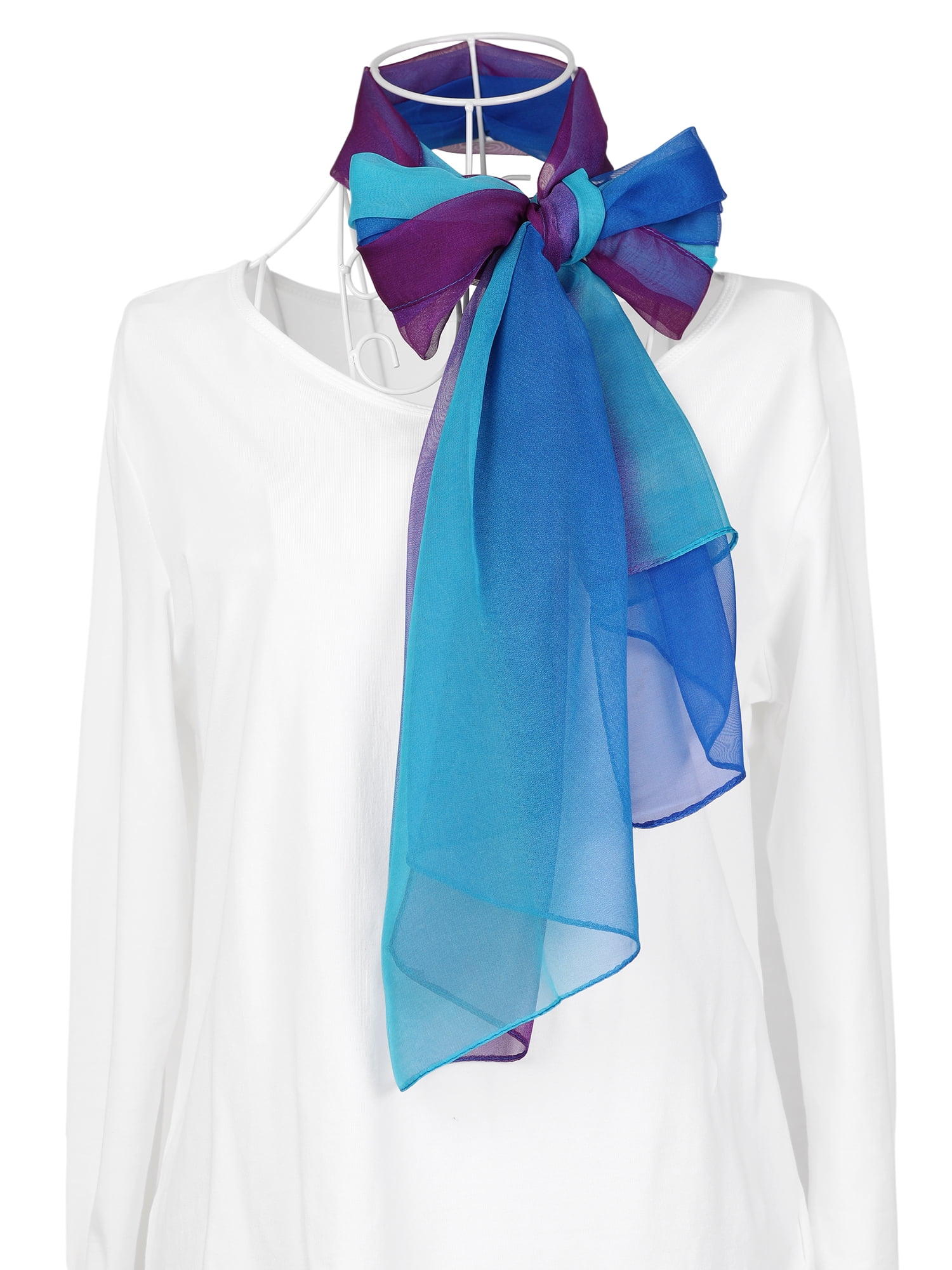 Unique Bargains Long Chiffon Lightweight Scarf Gradient Color Scarves Spring Summer for Women Royal Blue / Green 63"x19.6"