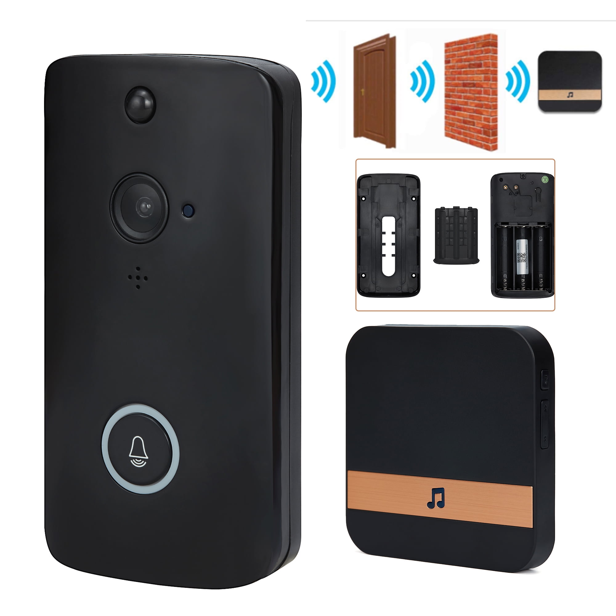 Wireless Video Doorbell with Indoor Chime, 2.4GHz WiFi Smart Doorbell