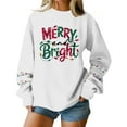 thumbnail image 2 of Women's Fashion Casual Long Sleeve Crewneck Loose Fit Pullover Fleece Sweatshirt with Christmas Holiday Print MERRY and Bright for Comfortable Everyday Wear,White,XL, 2 of 6