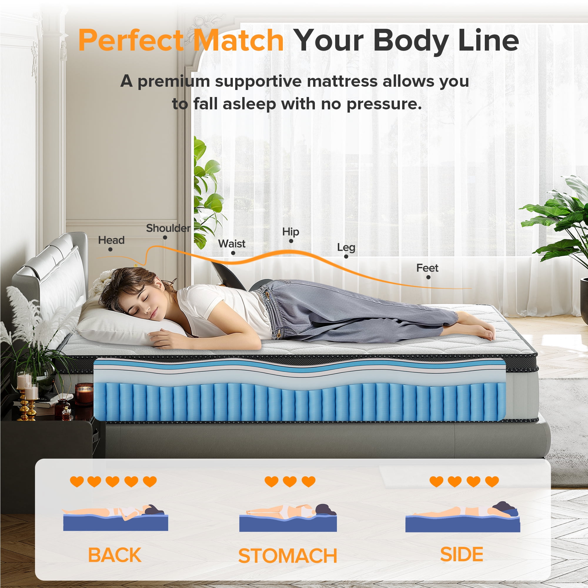 POSMOND 12 inch King Size Mattress, Cooling Gel Memory Foam Hybrid Mattress in a Box, Individually Pocketed Springs, Bamboo Charcoal Cotton, Motion Isolation, CertiPUR-US Certified, Medium Firm
