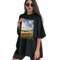 thumbnail image 3 of Plus Size Shirt for Women Black Tops for Women Oversized Short Sleeves Shirt for Women Green Valley1 T Shirt Crewneck Shirt for Women 3XL, 3 of 5