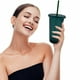 thumbnail image 2 of Advancent Vaso para beber con tapa y pajita Botella reutilizable de plástico PP PP para batido de jugo de café de bebida fría Mostrada Verde oscuro 710ml Advancent HA007952-03, 2 of 6