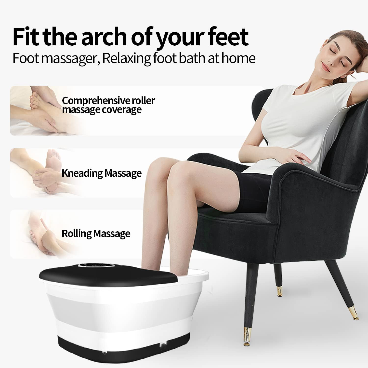KNQZE Collapsible Foot Spa with Heat 16 Massage Rollers Bubble