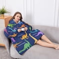 thumbnail image 5 of Oversized Wearable Blanket Hoodie,Colorful Dinosaurs Names Chart Pattern Sherpa Blanket Hoodie with Super Pockets,Super Warm Fuzzy Pullover for Women & Men, 5 of 6