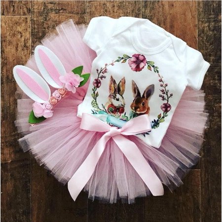 2019 Newest Style 2PCS Newborn Infant Baby Girls Easter Bunny Tops Romper Tutu Skirt Adorable Outfit Clothes Set