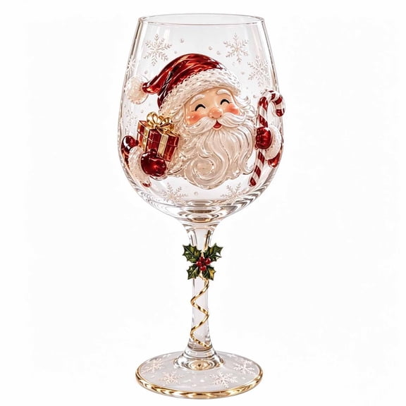 Christmas 3D Wine Glass, Raised Santa Claus Holiday Design with Twisted Stem, Festive Xmas Table Drinkware and Gift, 1 Pc