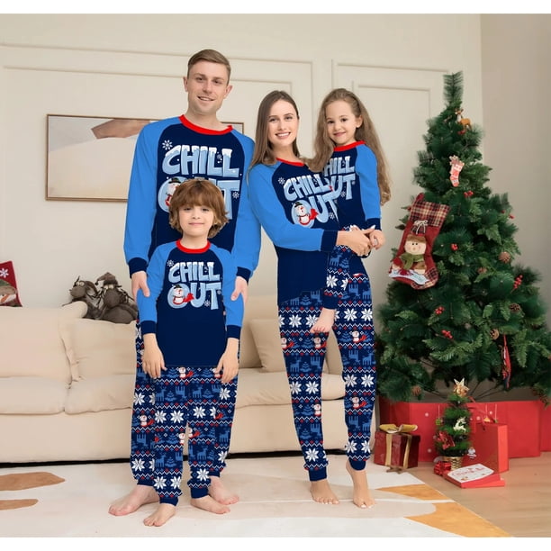 Christmas Matching Family Pajamas Xmas Pjs Set Daddy Mommy Kids Child Daughter Son Clothing Set Long Sleeve Blue Letter 2023