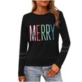 thumbnail image 2 of HOMBOM Womens Black Tops Christmas Casual Long Sleeve Merry and Bright Vintage Crewneck Tee Shirts for Ladies Xmas, 2 of 9